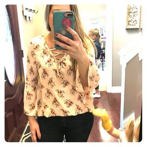 Chiffon lace up v blouse